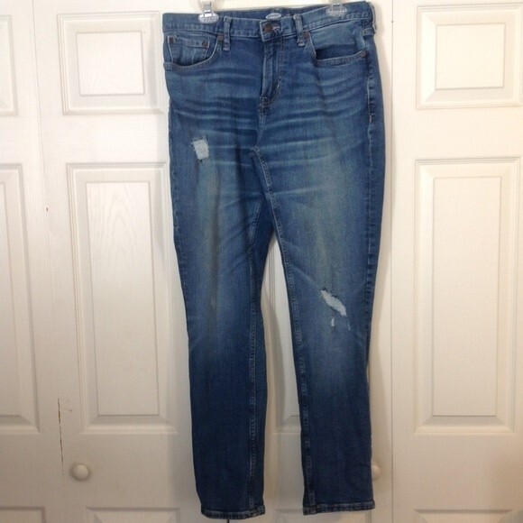 OLD NAVY Men's 33 X 32 Slim Built-in-Flex Denim Blue Jeans Med Wash Distressed - Picture 2 of 7